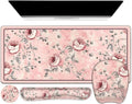4 in 1 Large Mouse Pad, Keyboard Wrist Rest Set, Ergonomic Mouse Pad with Wrist Support, Desk Mat with Stitched Edges Extended Desk Pad Waterproof Desk Mat for Home Office Game I Pink Rose Flowers by NXZGO