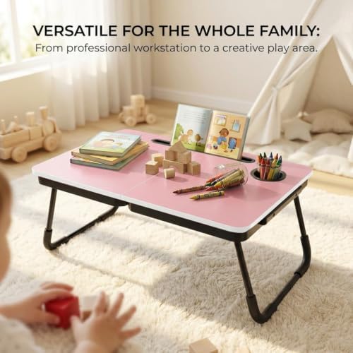 BUYIFY 23.4" Foldable Lap Desk Bed Table with Cup Holder Portable Tray - Image 4