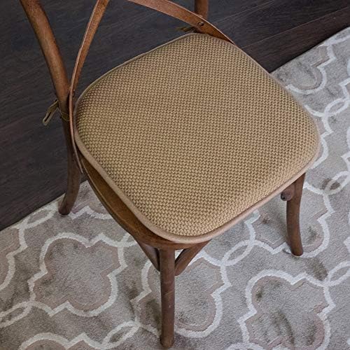 Sweet Home Collection Chair Cushion Memory Foam Pads with Ties Honeycomb Pattern Slip Non Skid Rubber Back Rounded Square 16" x 16" Seat Cover, 6 Pack, Taupe 6 Pack - Image 2
