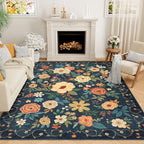 DUKINO 5x8 Area Rug for Bedroom, Floral Washable Rug Non Slip, Navy Blue by DUKINO
