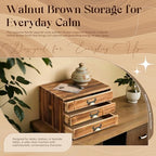 Stackable Modular Desktop Drawer Organizer, Solid Vintage Wood 3-Drawer Storage Unit with Label Pull Handles, Burnt Aged Wooden Japandi Style, Expandable by Adding More Units for Clutter-Free Spaces - Image 7