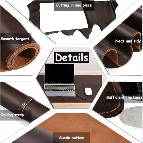 Full Grain Genuine Leather Desk Pad Large Retro Mouse Pad 35.4" x 17.7" Vintage Leather Desk Protector Desktop Cover Non-Slip Writing Blotter Coffee Bar Mat for Office Home - Image 5