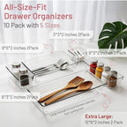10 Pack Clear Drawer Organizer, 5 Sizes, Non-Slip Storage Trays - Image 2