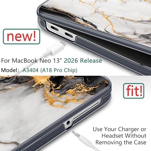 DONGKE Compatible with MacBook Neo 13 Inch Case 2026 A3404 A18 Pro chip & Touch ID, Plastic Hard Shell with Keyboard Cover, Screen Protector & Dust Plugs, Grey Marble - Image 3