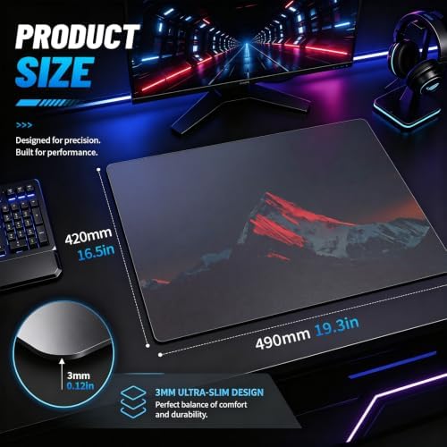 Glass Gaming Mouse Pad, 5.0 Nano Etched Surface, Custom PU Non Slip Base, Esports Level Speed & Precision, Tempered Glass, Waterproof & Durable, 490mm*420mm Large Size for FPS Gaming (Snow Mountains) - Image 2