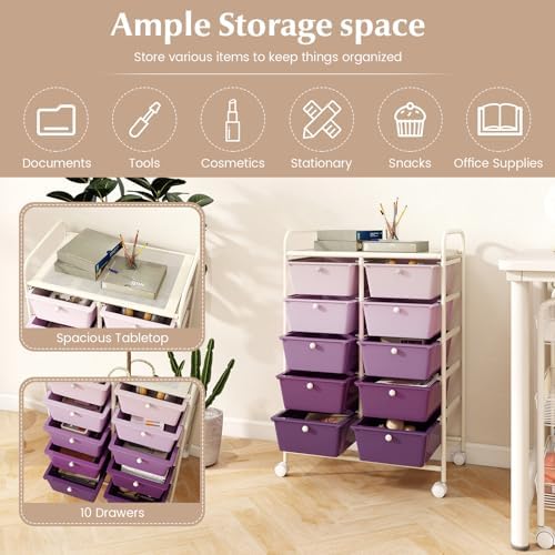 LDAILY 10 Drawer Rolling Cart, Storage Cart Organizer on Wheels, Drawer Cart with Metal Frame & Large Storage Capacity, Rolling Cart with Drawers for Living Room Classroom, Office - Image 5