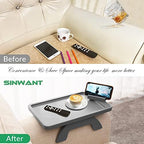 SINWANT Couch Armrest Table with 360° Rotated Phone Holder,Gray Bamboo - Image 6