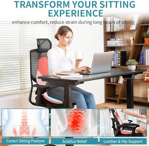 FLORICH Seat Cushion Lumbar Support Pillow for Office Chair, Car Lower Back Support, Ergonomic Desk Chair Pillow for Butt and Back Support of Memory Foam Seat Pad(Pink) - Image 6