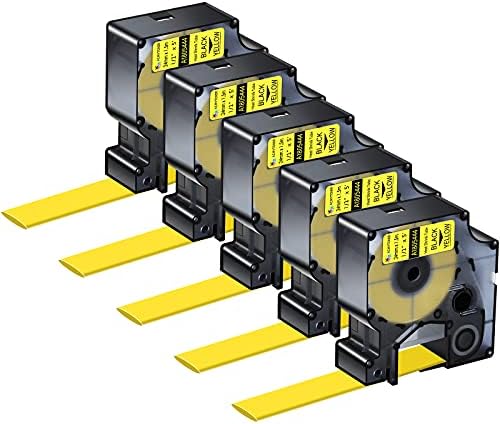 5 Pack Compatible for Dymo Rhino 1805444 Black on Yellow 1" x 4.9' Industrial Heat Shrink Tube Labels for Rhino 6000 6500 Label Maker by KCMYTONER