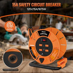 Extension Cord Storage Reel with 4-Grounded Outlet & 2 USB Port, 15A Circuit Breaker, Heavy Duty Open Cord Reel for 12/3,14/3 Gauge Power Cord, Hand Wind Retractable,ETL Listed Orange G85CR06 - Image 3