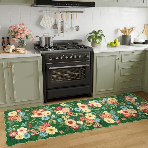 DUKINO 2x6 Runner Rug, Floral Washable Rug for Kitchen Non Slip Dark Green - Image 5