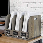 MyGift Gray Wood Magazine Holder with 3 Compartments & Chalkboard Labels - Image 3