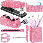 Demissle Pink 7 Pcs Bling Desk Accessories Set Office Kit for Women by Demissle