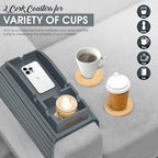 Bamboo Couch Cup Holder, 2 Cork Coasters, Anti-Slip Foldable Couch Arm Tray - Image 4
