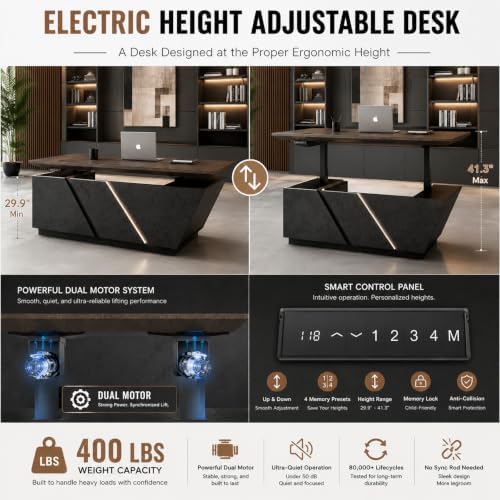 SAINTCY Professional Executive Desk with Privacy Panel & Drawers | Electric Standing Desk for Law Firms, Financial Offices & Corporate Campuses | Modern Workspace Solution (Left Return, 95 in) - Image 3