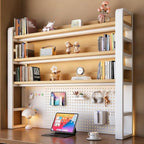 Desk Shelf-Includes a Pegboard and 31-Piece Storage Set, Desk Shelf Organizer for Top of Desk, Desk Hutch for Office & Home Office&Dorm (4-Tier White frame + natural wood board 45.3×9.8×48.5") by Unknown