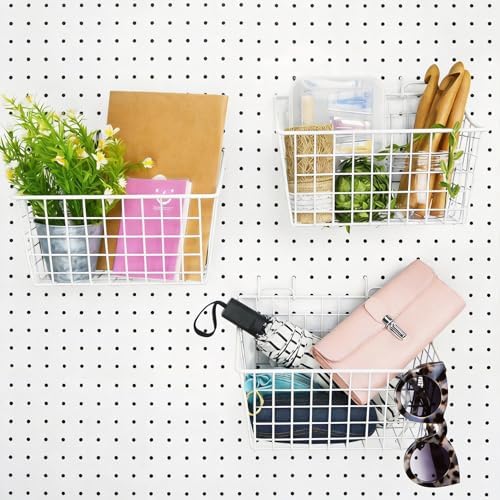 Pegboard Baskets With Hooks, 3 Pack Peg Board Wall Organizer Set (White) - Image 2