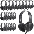 Bulk Earbud Headphones 24 Pack for School Classroom Kids, Wholesale Wired Durable Earphones Class Set for Students Children Toddler Teens Boys Girls and Adult (HY450, 24 Black) by Wensdo