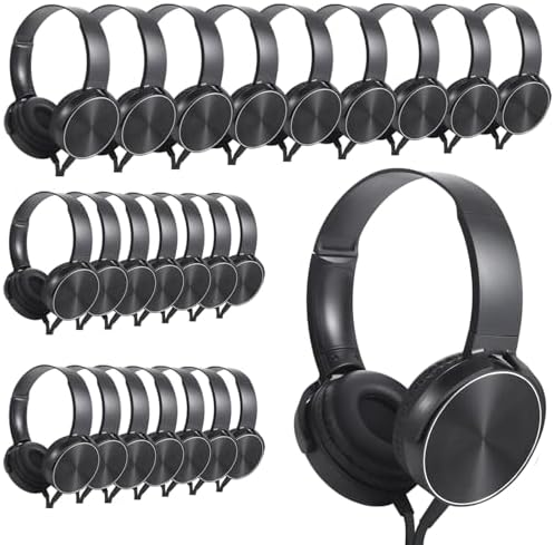 Bulk Earbud Headphones 24 Pack for School Classroom Kids, Wholesale Wired Durable Earphones Class Set for Students Children Toddler Teens Boys Girls and Adult (HY450, 24 Black) by Wensdo