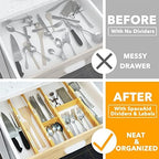 SpaceAid Bamboo Drawer Dividers with Inserts and Labels, Kitchen Adjustable Drawer Organizers, Expandable Organization for Home, Office, Dressers and Bathroom, 6 Dividers with 12 Inserts (13.25-17 in) - Image 3