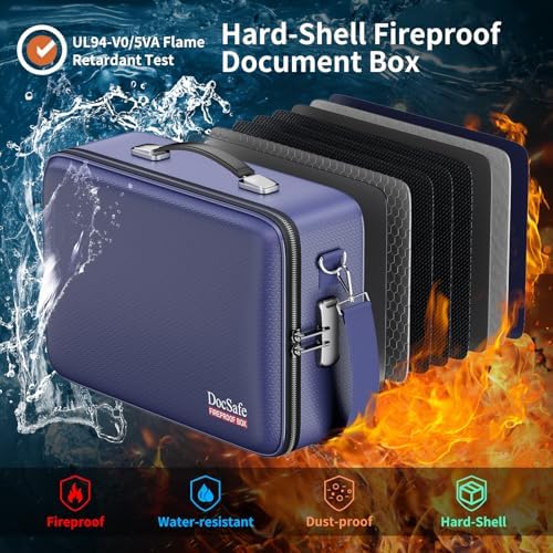 DocSafe Fireproof Document Box Hard Case with Lock ＆ Accordion File Folder - Image 2
