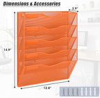 EASEPRES 5 Pocket Mesh Hanging Wall File Organizer, Wall Mounted Mail Paper Document Folder Holder, Clipboard Storage Organization Magazine Rack with Nametag Label for Office Home School, Orange - Image 2