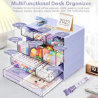 Desk Storage Organizer with 9 Drawers, 4 Tiers Stackable Desktop Craft Storage Drawers, Clear Storage Box Caddy for Stationary Makeup Jewelry Office Craft Supplies (Purple) - Image 5