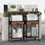MAHANCRIS Tall Printer Stand, 3 Tier Printer Cart with Storage, Industrial Printer Table on Wheels, Adjustable Shelf & Fabric Drawer, for Home Office Study Rustic Brown PTHR5401 - Image 5