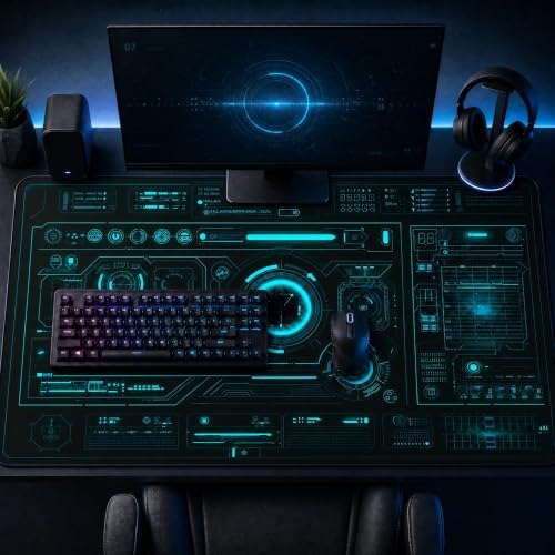 48x24in Cyberpunk Gaming Mouse Pad, Futuristic HUD Extended Desk Mat by HOME