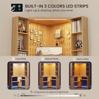 Corner Computer Desk with Hutch & Shelves and LED Reading Lights, Natural - Image 3