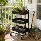 3 Tier Metal Rolling Cart, Utility Storage Cart Shelf Organizer with Wheels for Home & Office, Black - Image 4