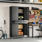 Yizosh Metal Garage Storage Cabinet with Locking Doors and Adjustable Shelves, 73" Rolling Tool Storage Cabinet with 4 Wheels and 1 Drawer for Garage,Warehouse (Black) - Image 6