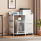 Printer Stand with Fabric Drawers, Lateral Office Filing Cabinets with Power outlets & USB Charging Port, File Cabinet with Large Printer Stands for Home Office, Shredder Stand Rack (White) - Image 2