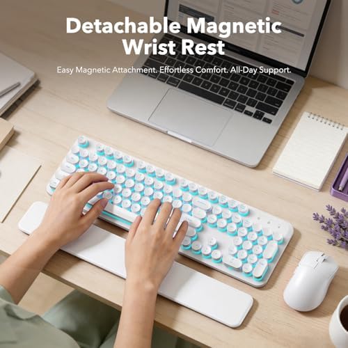 Wireless Keyboard and Mouse Combo, Magnetic Wrist Rest, Glowing White - Image 3