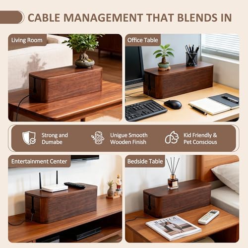 Large Acacia Wood Cable Management Box - Cord Hider&Organizer for TV Wires - Image 5