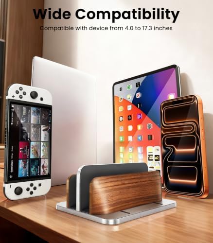 LOXP Vertical Laptop Stand, Dual Slot Wooden + Aluminum Laptop Holder - Image 6