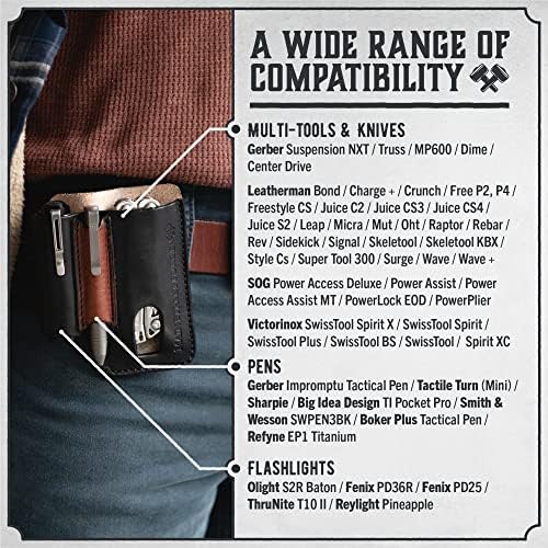 Made in USA Leather EDC Pouch | Leather Multitool Sheath/Holster for Men | Belt Clip/Pocket Organizer for Leatherman, Gerber & SOG Multitools | Knife/Multi Tool & Flashlight & Pen Holder - Image 2