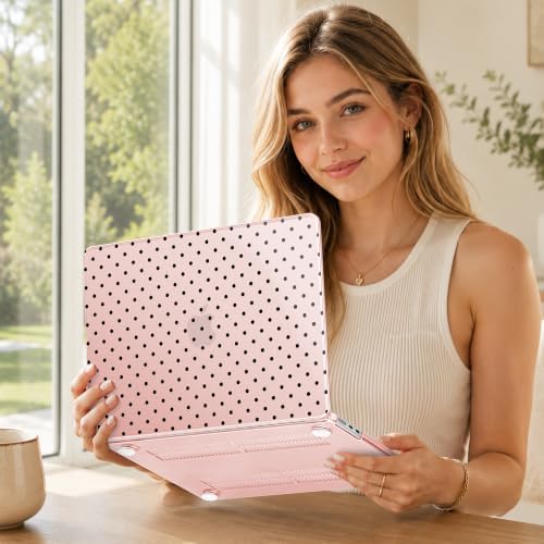 Case for 2026/2025/2024/2023 MacBook Air 15-inch Laptop Release M5 A3448 /M4 A3241 /M3 A3114 /M2 A2941, Stylish Protective Hard Shell Cover for MacBook Air 15.3 inch, Pink & Black Polka Dots - Image 3