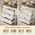 SEDETA Farmhouse File Cabinet with 5 Drawers, Filing Cabinet for Home Office, Wood Office File Cabinets for Letter/Legal/A4 Size, File Cabinets with Printer Stand, White and Brown - Image 3