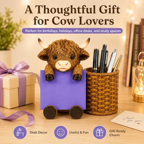 Highland Cow Note Pad Dispenser with Pen Cup, Desk Organizer - Image 6