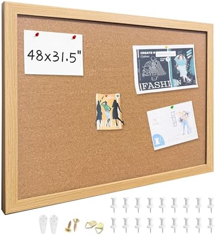 31.5"x48" Crude Wood Framed Hanging Cork Bulletin Board by Buyitnow