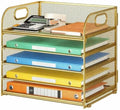 Lavatino Desk Paper Organizer Trays, Gold 5-Tier Mesh File Folder Sorter with Handles, Letter Holder Organizer for Office, Home, School Supplies Storage & Organization by Lavatino