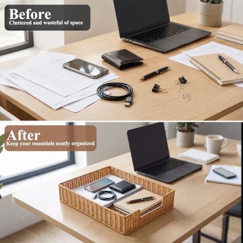 2 Pcs Rattan Letter Tray for A4 File, Woven Desk Organizer Tray - Image 6