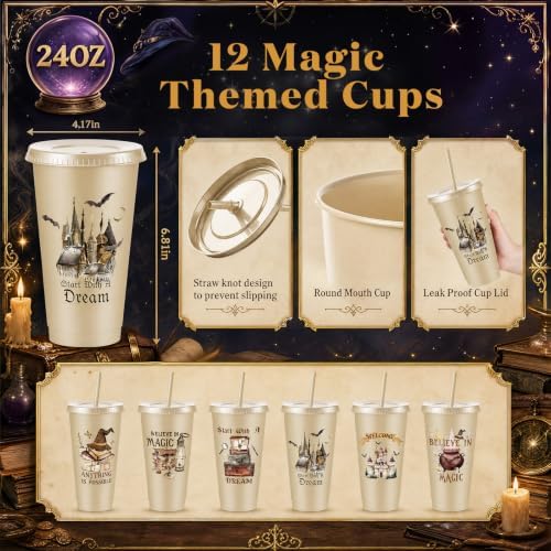 36 Pcs Magical Wizard Party Favors, 12 Cups 12 Notebooks 12 Broom Pencils - Image 2
