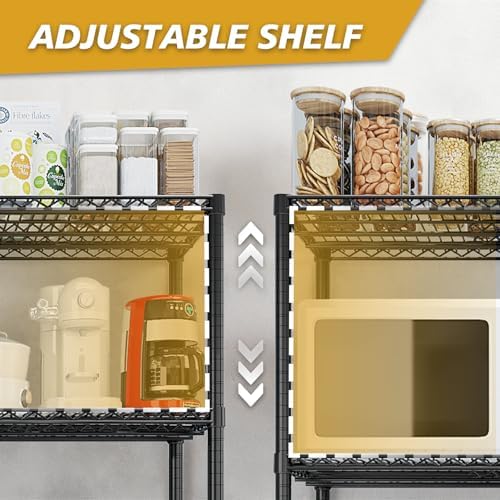 5 Tier Storage Racks Shelving, Heavy Steel Pantry Shelves, Adjustable Wire Shelving Rack with Wheels, Suitable for Garage, Kitchen, Bathroom, Office, 35" W x 14" D x 65" H, Black - Image 4