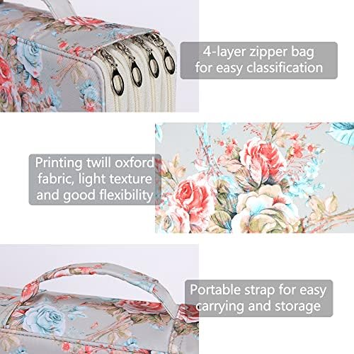 Vomgomfom PU Leather Pencil Case, Holds 100 Markers/300 Pens,Gray Rose - Image 3