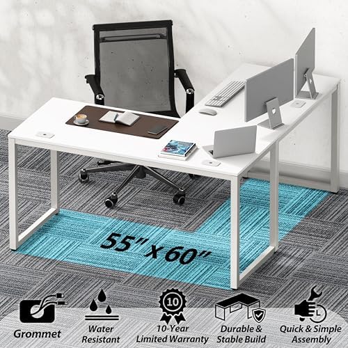 SHW 55 x 60 Commercial-Grade L-Shape Corner Office Computer Desk, White - Image 4