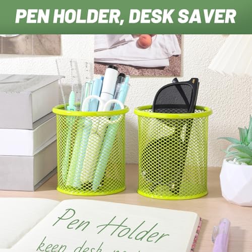 Segarty Pen Holer, 12 Pack Round Light Green Pencils Holder for Desk, Metal Mesh Pen Cup Container Marker Organizer Set for Office Supply, School, Home, Desktop Storage and Organization - Image 5