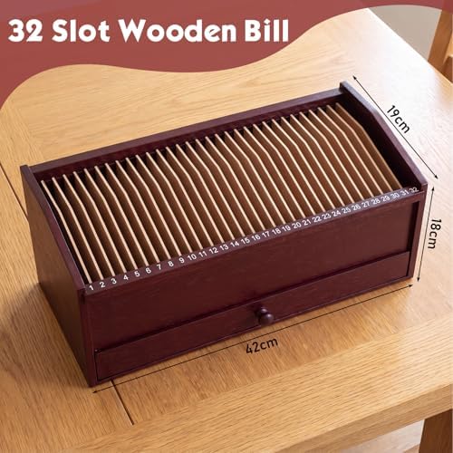 Wood Desktop Organizer with Drawer, 17 Inch 32 Section Bill & Mail & File Organizer Storage for Office Desk, Desktop Mail Holder and Office Supplies Storage, Letter and Paper Sorter(Brown) - Image 4