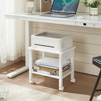 YUFAM 2 Tier Under Desk Printer Stand with Charging Station, White - Image 4